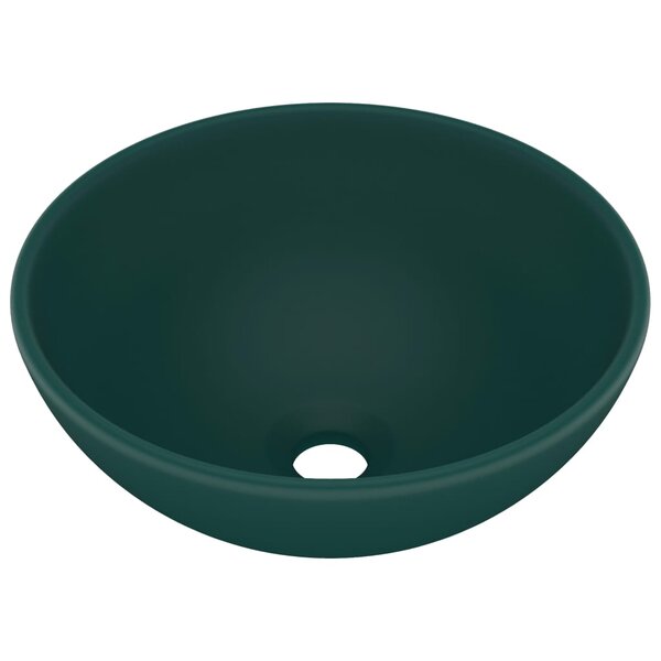 vidaXL Lavabo rond de salle de bain Vert foncé mat 32 5x14cm Céramique