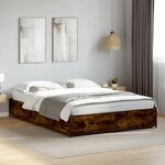 vidaXL Cadre de lit chêne fumé 120x200 cm bois d'ingénierie et métal