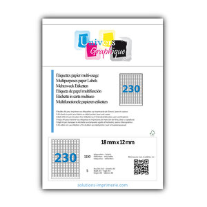 Lot de 5 planches a4 de 230 étiquettes à bords ronds 18 x 12 mm en papier blanc 70g/m² multifonction