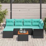 vidaXL Ensemble de canapé de jardin 7 Pièces Noir et turquoise polyrotin