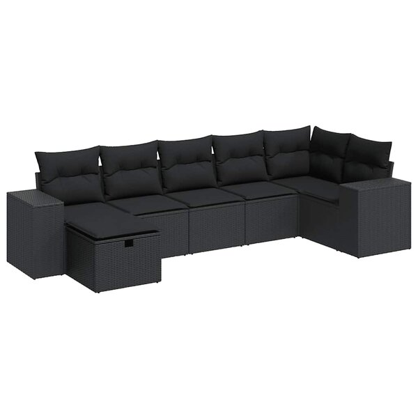 vidaXL Salon de jardin 7 Pièces avec coussins noir résine tressée