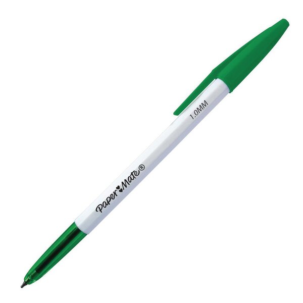 Stylo bille à capuchon pointe moyenne (1 mm) - Encre verte - Boîte de 50 (boîte 50 unités)