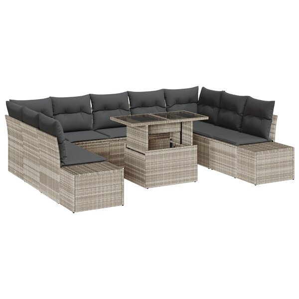 vidaXL Ensemble de salon de jardin de 10 pièces avec coussins Gris clair en poly rotin