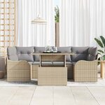 vidaXL Ensemble de canapé de jardin 7 Pièces Beige Poly Rattan