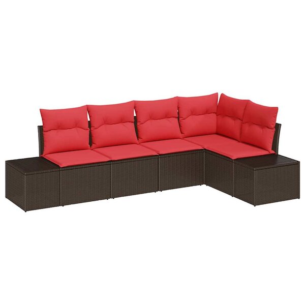 vidaXL Ensemble de canapé de jardin avec coussin 5 Pièces Marron et rouge