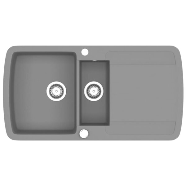 vidaXL Évier de cuisine en granit Double bac Gris