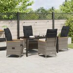 vidaXL Set de jardin 5 pièces avec coussins gris en rattan poly