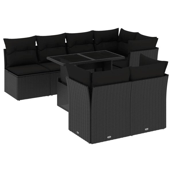 vidaXL Salon de jardin 8 Pièces avec coussins noir résine tressée