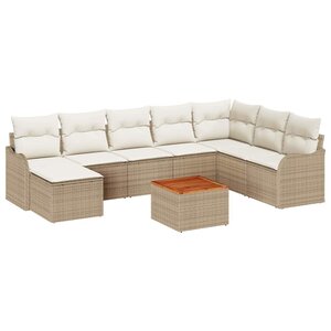 vidaXL Ensemble de canapé de jardin 9 Pièces Beige et blanc