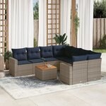 vidaXL Salon de jardin 9 Pièces avec coussins gris résine tressée