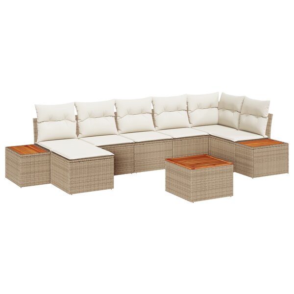 Ensemble de canapé de jardin vidaXL 8 pièces avec coussins en rotin poly beige
