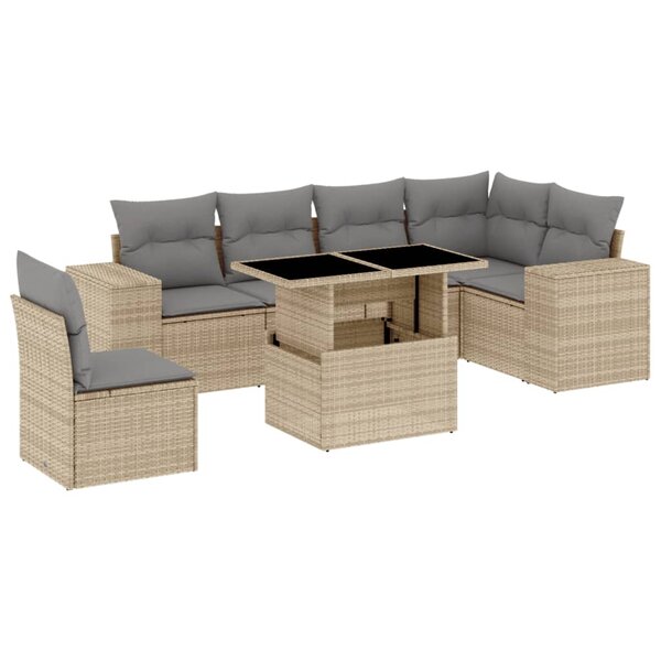 vidaXL Salon de jardin avec coussins 7 Pièces beige résine tressée