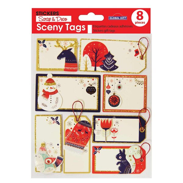 8 étiquettes cadeaux autocollantes - Noël Scandinave