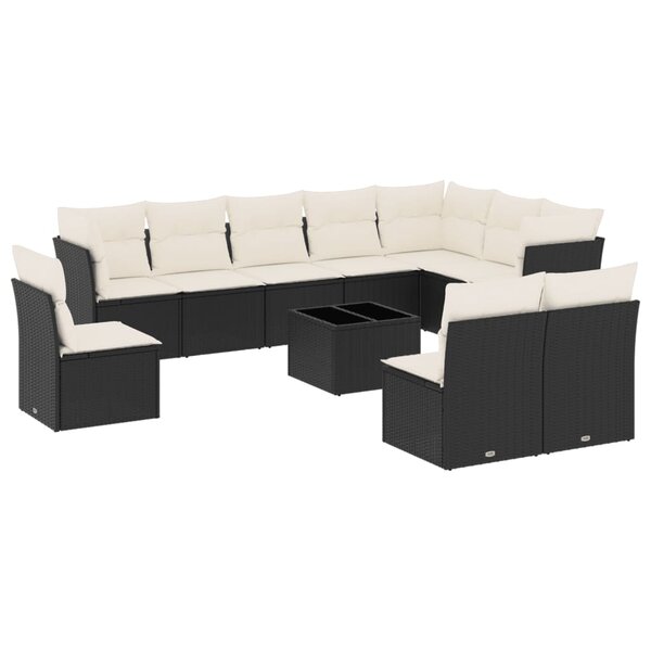 vidaXL Salon de jardin 11 Pièces avec coussins noir résine tressée