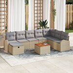 vidaXL Ensemble de Canapé de Jardin 9 Pièces avec Coussins Beige Poly Rattan