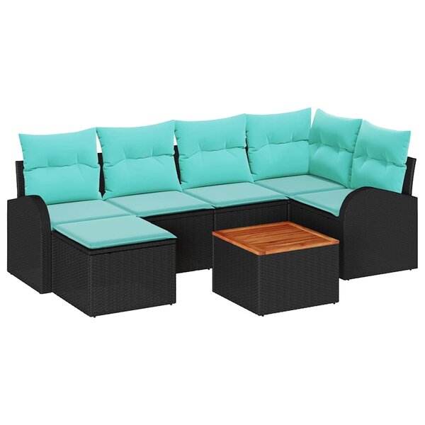 vidaXL Ensemble de canapé de jardin 7 Pièces Noir et turquoise