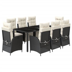 vidaXL Ensemble à manger de jardin 9Pièces coussins noir résine tressée