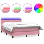 vidaXL Sommier à lattes de lit avec matelas et LED rose 160x220 cm velours