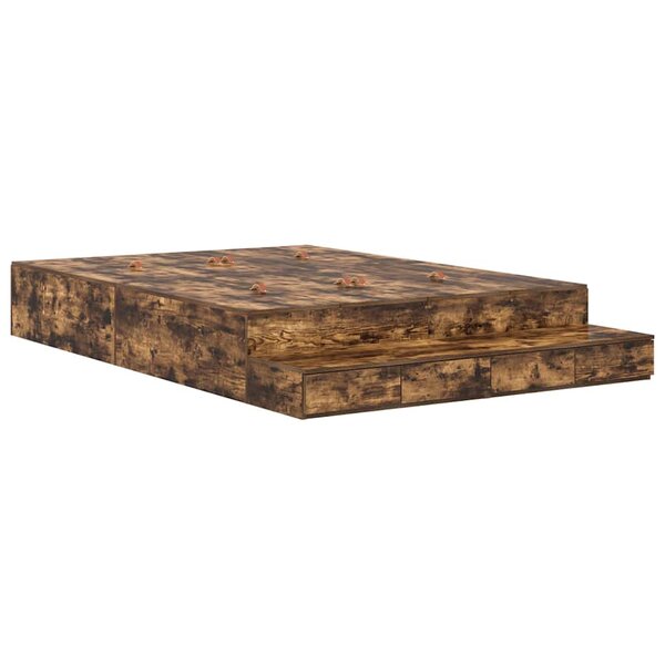 vidaXL Cadre de lit avec rangement Chêne fumé 135 cm Bois d'ingénierie