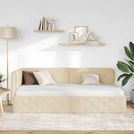 vidaXL Cadre de lit d'angle avec tête de lit Crème 90 x 200 cm tissu