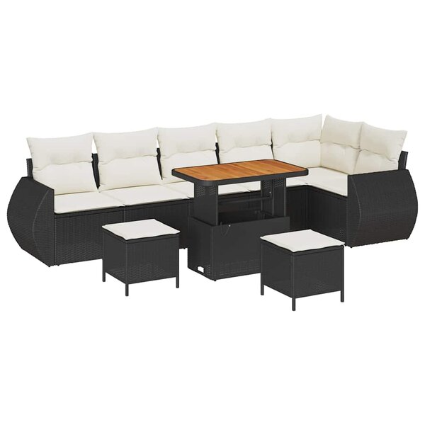 vidaXL Ensemble de canapé de jardin avec coussin 9 Pièces Noir et crème