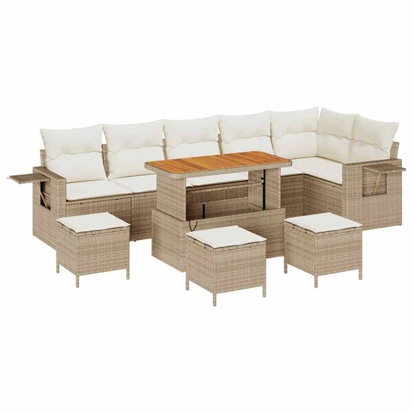 Ensemble de Canapé de Jardin vidaXL 10 Pièces avec Coussins Beige Poly Rotin Acacia