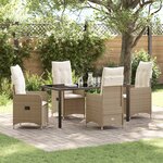 vidaXL Set de 5 Chaises de Jardin avec Coussins Beige en Rattan Poly