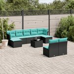 vidaXL Salon de jardin 10 Pièces avec coussins noir résine tressée