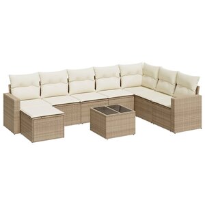 vidaXL Salon de jardin avec coussins 9 Pièces beige résine tressée