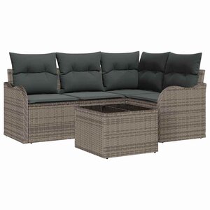 vidaXL Ensemble de canapé de jardin avec coussin 5 Pièces Gris Poly rotin