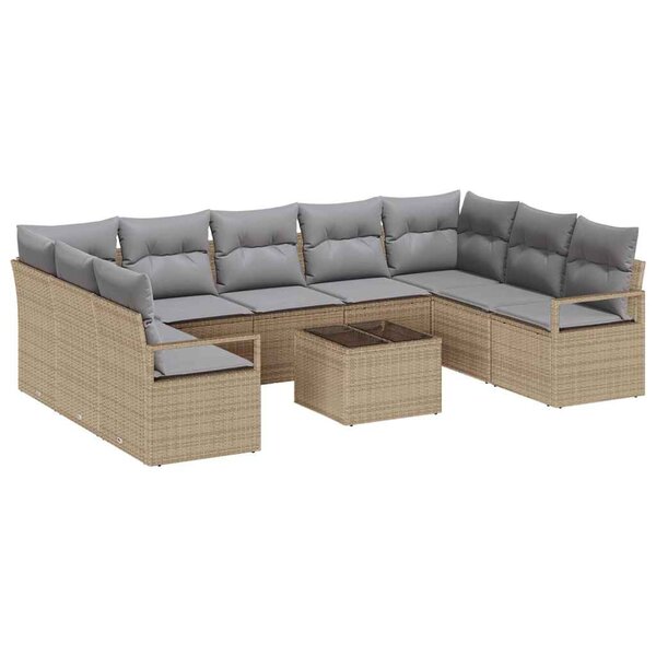 vidaXL Ensemble de canapé de jardin 10 Pièces Beige Poly rotin