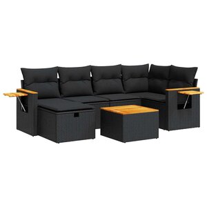 vidaXL Salon de jardin 7 Pièces avec coussins noir résine tressée