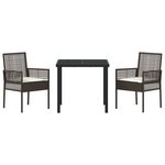 vidaXL Ensemble de Salle à Manger de Jardin 3 pièces avec coussins en poly rattan marron