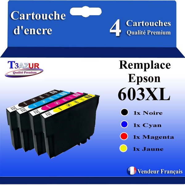 T3AZUR - 4 Cartouches Compatibles avec Epson 603 603XL Noire pour Epson Workforce WF-2810 WF-2830 WF-2835 Expression Home XP2100 XP2150 XP2105 XP3100 XP4155