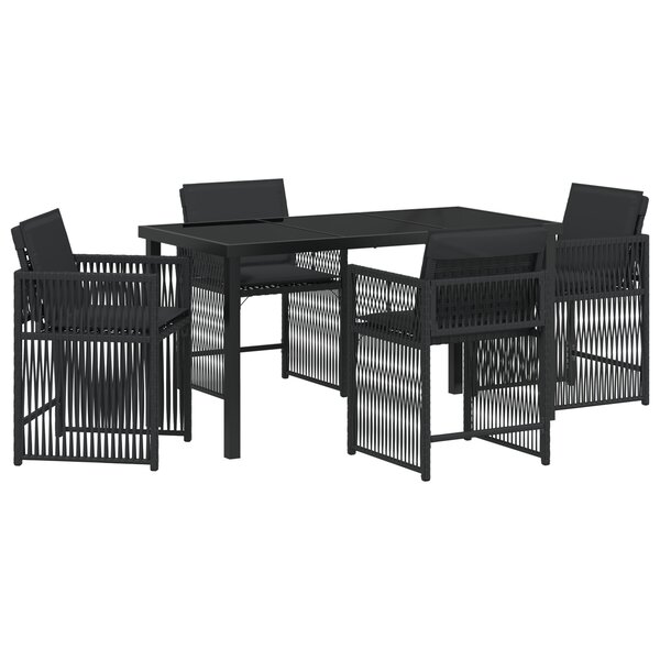 vidaXL Ensemble de Salle à Manger de Jardin 5 Pièces avec Coussins Noir en Rattan