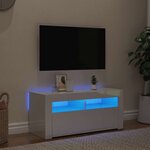 vidaXL Meuble TV avec lumières LED blanc brillant 90x35x40 cm