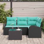 vidaXL Ensemble de canapé de jardin 5 Pièces Noir et turquoise polyrotin