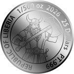 Pièce de monnaie en Platine 25 Dollars g 0.062 (1/500 oz) Millésime 2026 Vikings TOMAHAWK (PRÉCOMMANDE)