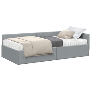 vidaXL Cadre de lit d'angle avec matelas Autre 2 Pièces Gris clair tissu