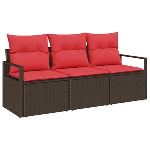 vidaXL Ensemble de canapé de jardin avec coussin 3 Pièces Marron et rouge