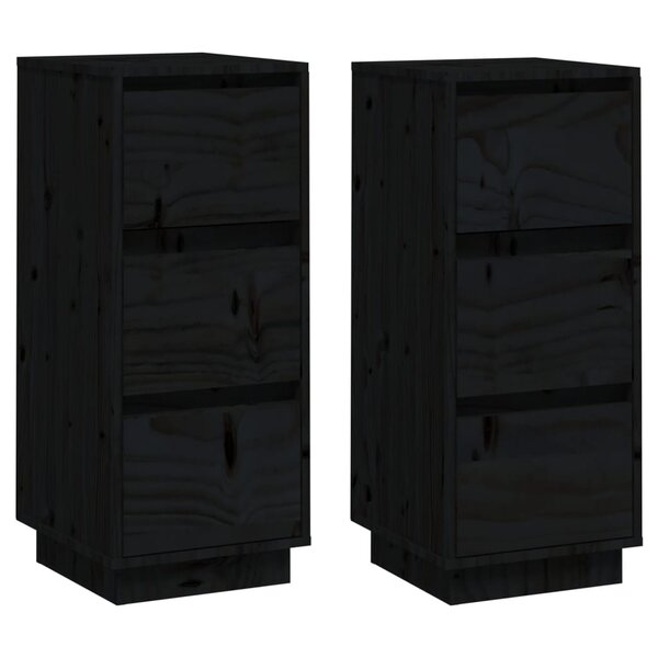 vidaXL Buffets 2 Pièces Noir 32x34x75 cm Bois massif de pin