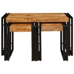 vidaXL Table Gigogne 3 Pièces Bois de Mangue Massif et Métal
