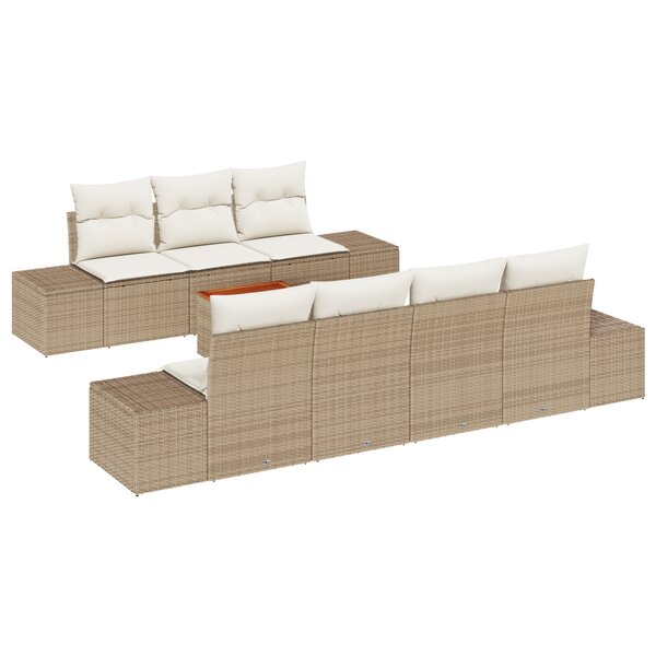 vidaXL Ensemble de Canapés de Jardin 8 Pièces avec Coussins Beige Rattan Poly Acacia