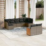 vidaXL Salon de jardin 9 Pièces avec coussins gris résine tressée