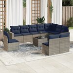 vidaXL Salon de jardin 11 Pièces avec coussins gris résine tressée