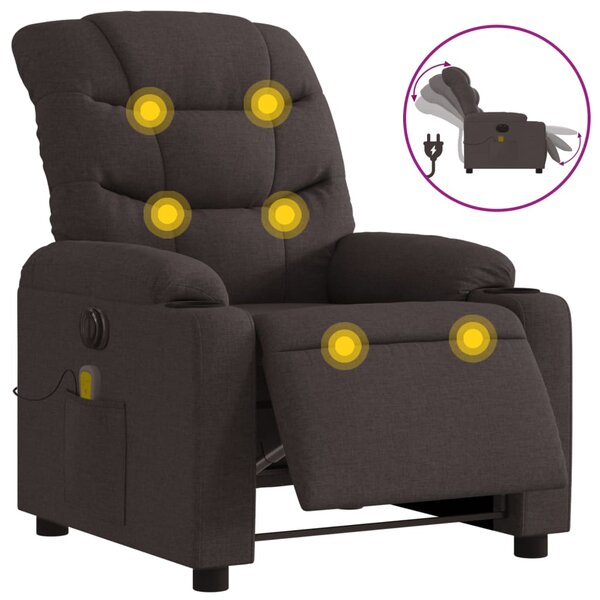 vidaXL Fauteuil de massage inclinable électrique Marron foncé Tissu