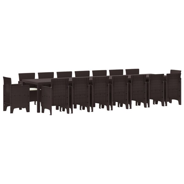 Ensemble de salle à manger de jardin de 17 pièces avec coussins marron poly rattan