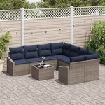 vidaXL Ensemble de Canapés avec coussin 9 Pièces Gris et marine polyrotin