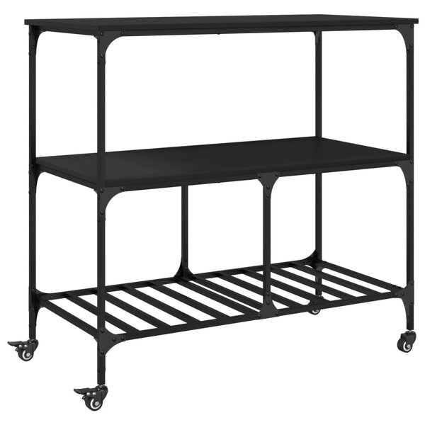 vidaXL Chariot de cuisine noir 100x50x95 cm bois d'ingénierie
