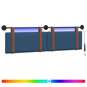 vidaXL Tête de lit suspendue Avec lumière LED Bleu PU antique